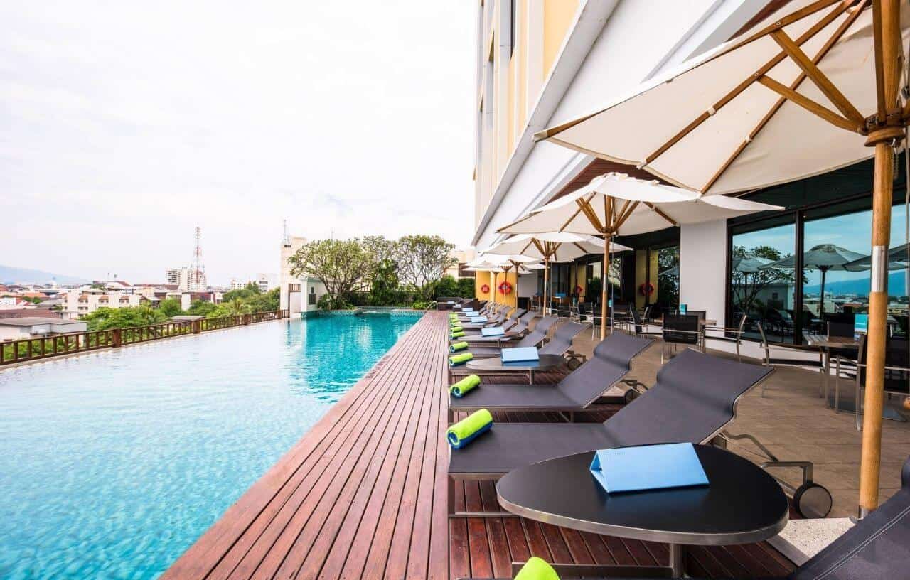 Rooftop infinity pool at Le Meridien hotel in Chiang Mai Thailand
