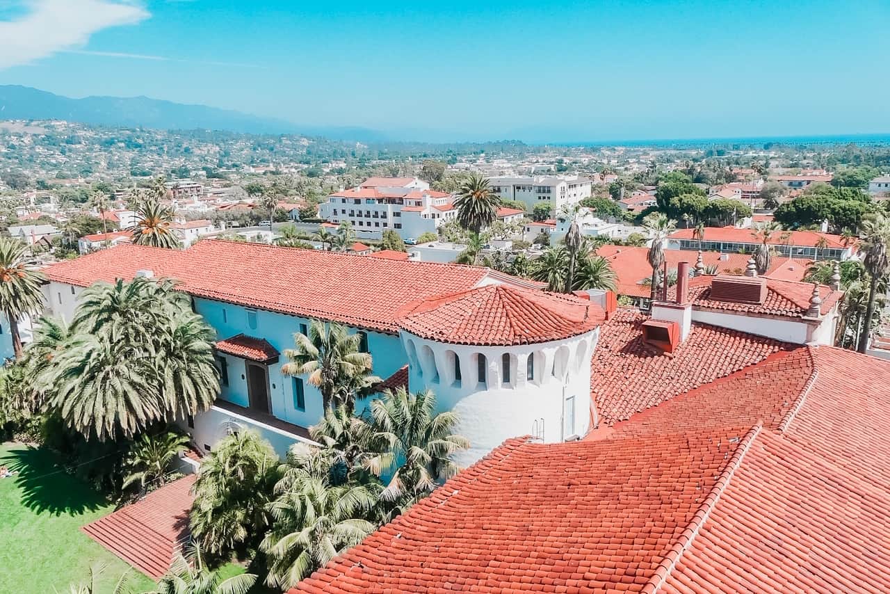 Red roof of Santa Barbara from the courthouse clock tower