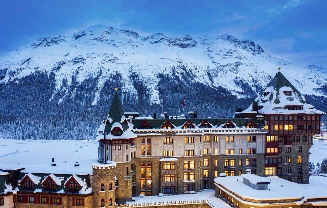 Luxury hotel in a winter wonderland in St Moritz Switzerland