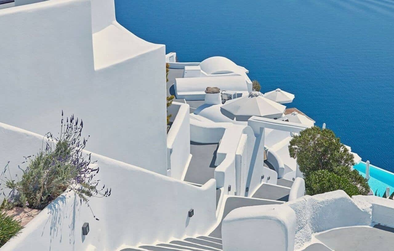 Luxury hotel on the beach in Santorini Greece