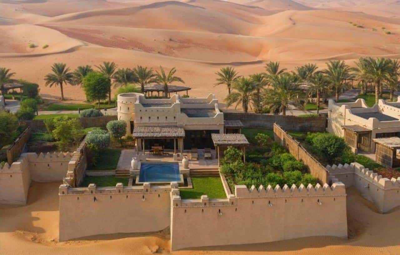 Luxury hotel at the Qasr Al Arab hotel in the sandy desert in Abu Dhabi