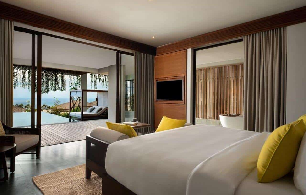 Luxury hotel on the beach in Bali overlooking the sea