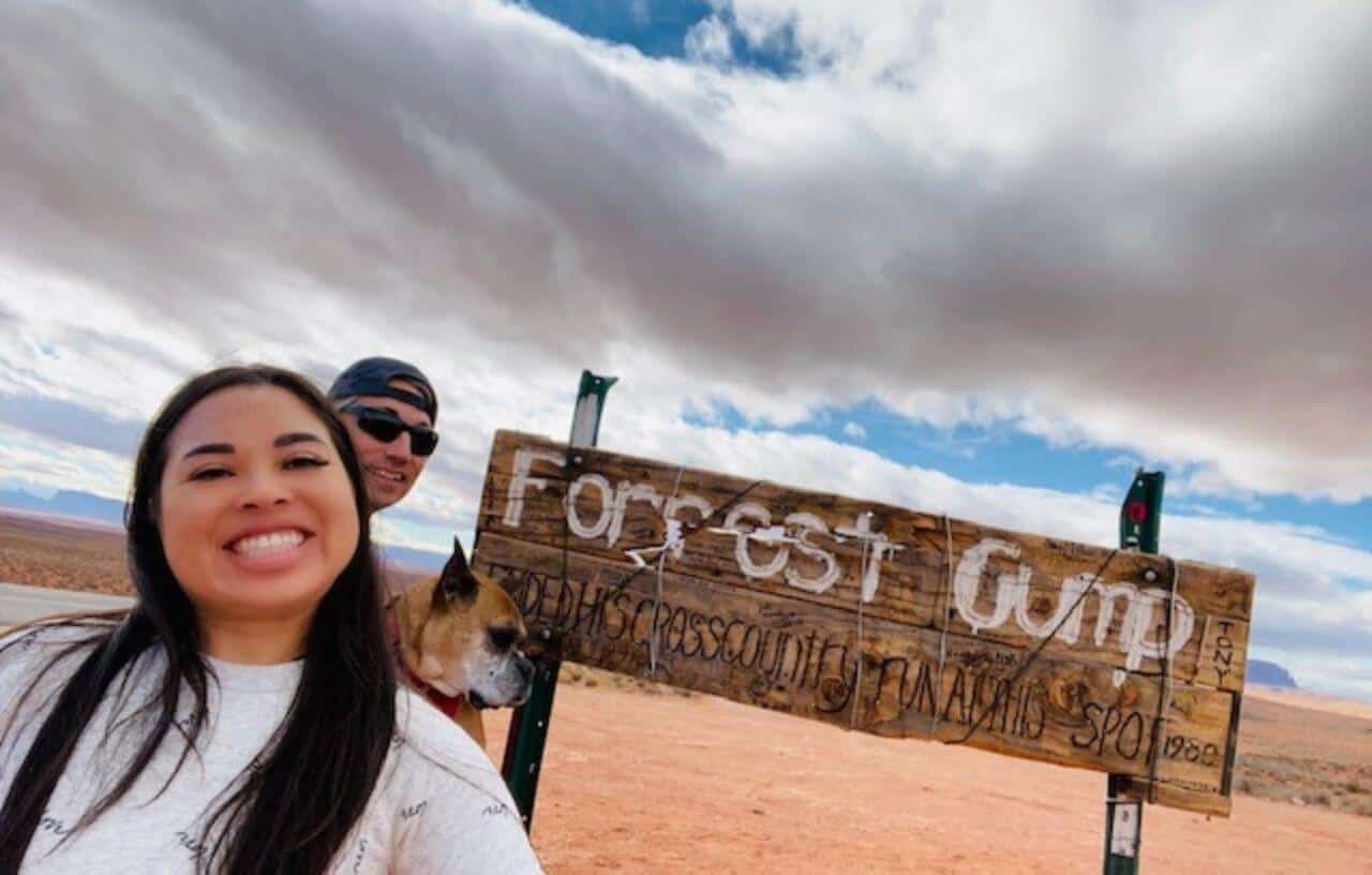 Day trip from Las Vegas to Forrest Gump road to see the Forrest Gump sign near Monument Valley Arizona
