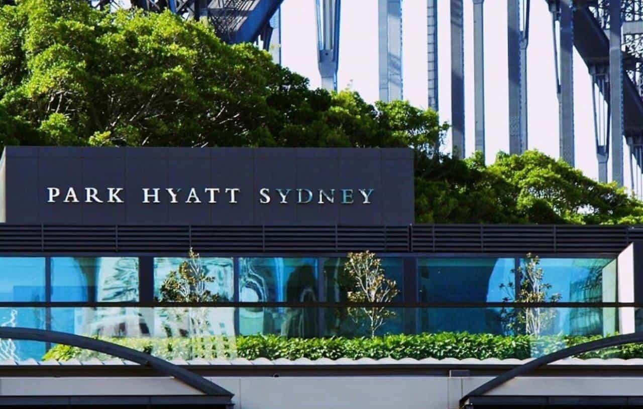 Park Hyatt Sydney in Circular Quay with Harbour Bridge in the background